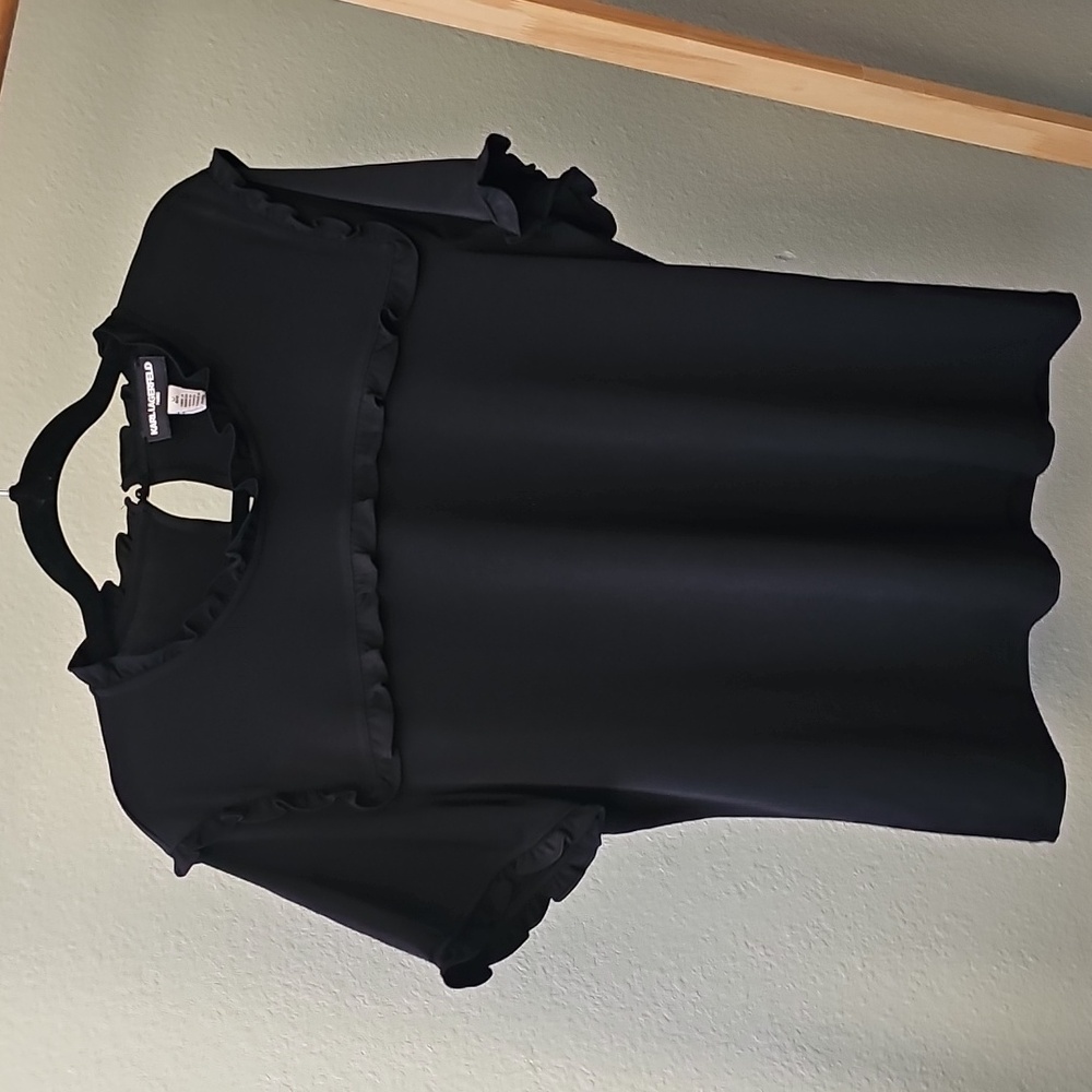 Karl Lagerfeld Black Ruffle Accents Top.